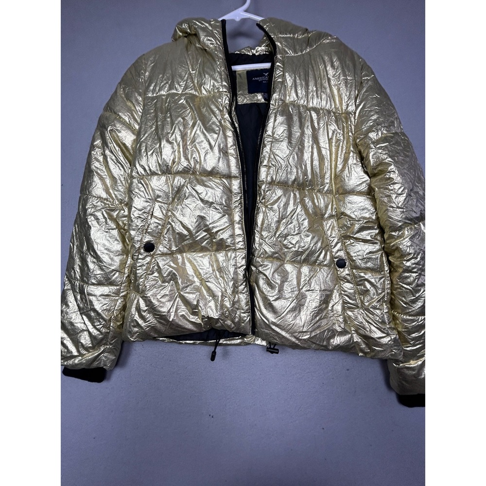 American Eagle Puffer Jacket Nylon Polyurethane Gold Small Women